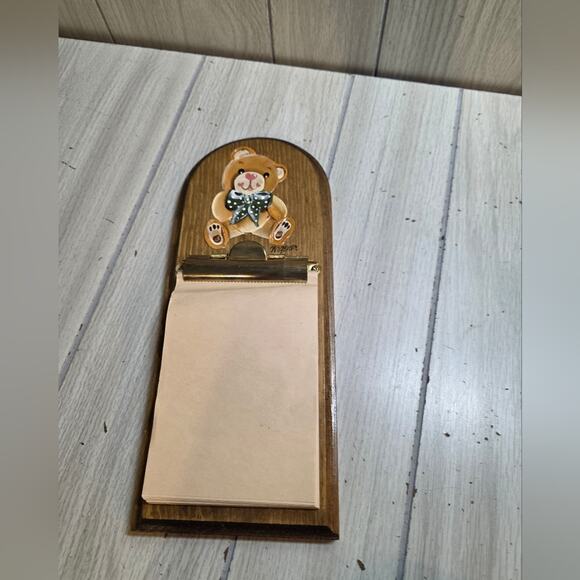 Vtg 80s Wood Bear Hanging Grocery List Pad Holder Hand Painted Memo Message Pad - Picture 6 of 8